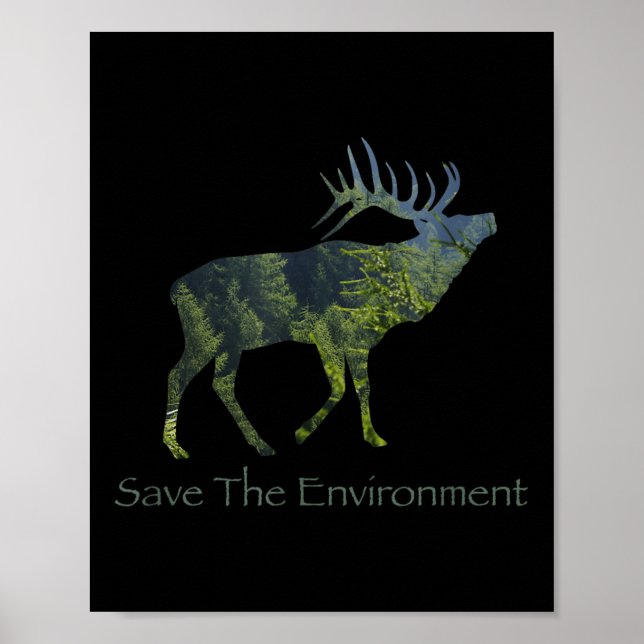 Póster Salvar el medio ambiente de la silueta de ciervos (Frente)