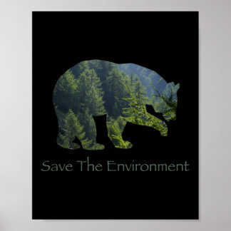 Póster Salvar el medio ambiente de la silueta de oso ambi