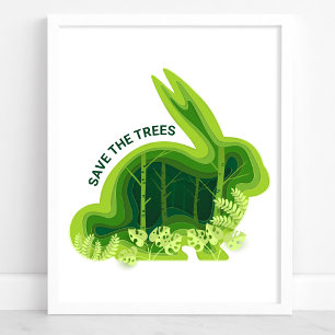 Póster Salvar el medio ambiente de los conejitos forestal