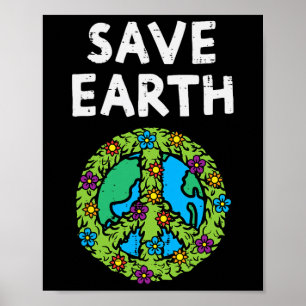 Póster Salvar el símbolo de la paz de la Tierra Flores de