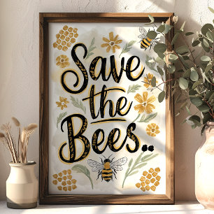 Póster Salvar la Flor de Panal de Abejas Conservación Art