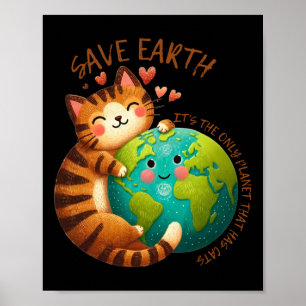 Póster Salvar la Tierra es el único planeta que tiene gat
