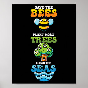 Póster Salvar las abejas plantar árboles limpios Mares Me