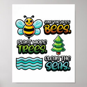 Póster Salvar las abejas plantar árboles limpios Mares Me