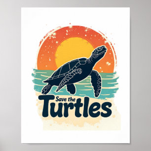 Póster Salvar Las Tortugas Derechos Animales Tortuga Mari