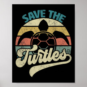 Póster Salvar Las Tortugas Retro Salvar La Tierra Nuestro