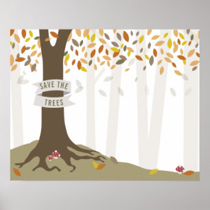Póster Salvar Los Árboles Otoño Caer Bosque De Bosques De
