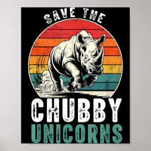 Póster Salvar Los Unicornios Regordetes Divertido Rinocer