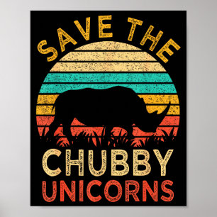 Póster Salvar Los Unicornios Regordetes Divertido Vintage