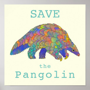 Póster Salvar Pangolín Animal en Peligro de Extinción Col
