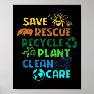 Póster Salvar Rescatar Reciclar Planeta Cambio Climático 