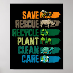 Póster Salvar rescatar reciclar planta limpia cuidar día