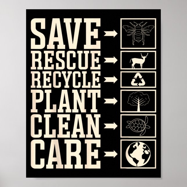 Póster Salvar Rescatar Reciclar Planta Limpiar Cuidar  (Frente)