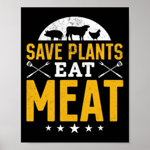 Póster Salve Plantas Coma Carne Cocina Fumar Bbq Chef