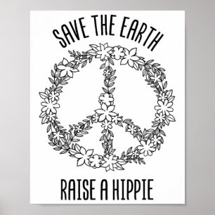 Póster Salven A La Tierra Levantar Un Gif Hippie Planeta