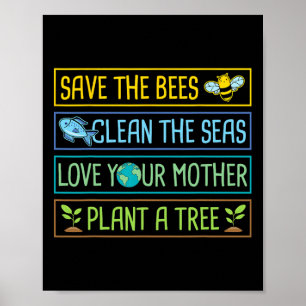 Póster Salven A Las Abejas Limpiar Los Mares Aman Tu Plan