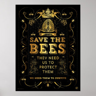 PÓSTER ¡SALVEN A LAS ABEJAS! POSTER DE ORO DE FAUX