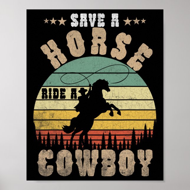 Póster Salven A Un Caballo Con Un Cowboy Divertido Caball (Frente)