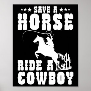 Póster Salven A Un Caballo Con Un Cowboy Divertido Caball