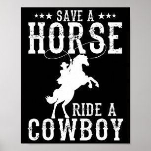 Póster Salven A Un Caballo Con Un Cowboy Divertido Caball