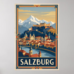 Póster Salzburgo Austria Ilustración de viaje vintage