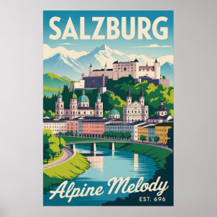 Póster Salzburgo Austria Retro Silueta Urbana Viajes