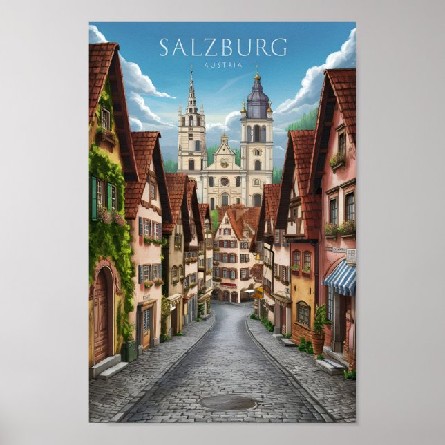 Póster Salzburgo Austria Vintage Art Famous Travel Place (Frente)