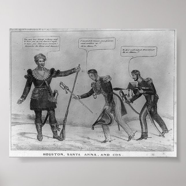 Póster Sam Houston, Santa Anna, y Cos, 1836 (Frente)