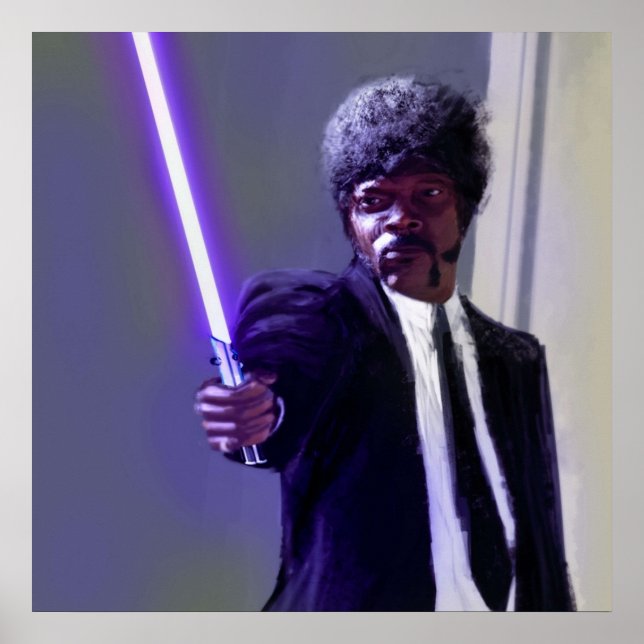 Póster Sam L Jackson con un sable ligero (Frente)
