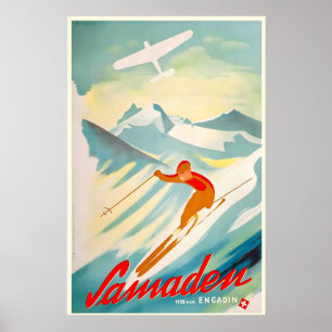 Póster Samaden Suiza Suiza Alpes suizos Vintage