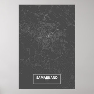 Póster Samarkand, Uzbekistán (blanco sobre negro)