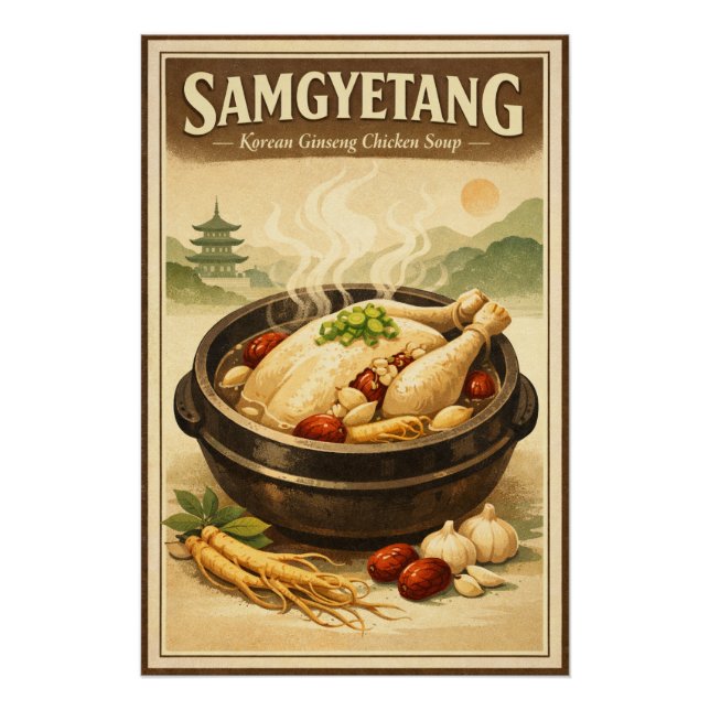 Póster Samgyetang, pollo coreano tradicional con ginseng (Anverso)