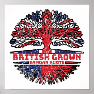 Póster Samoa Samoano Reino Unido Británico Raíces del Árb