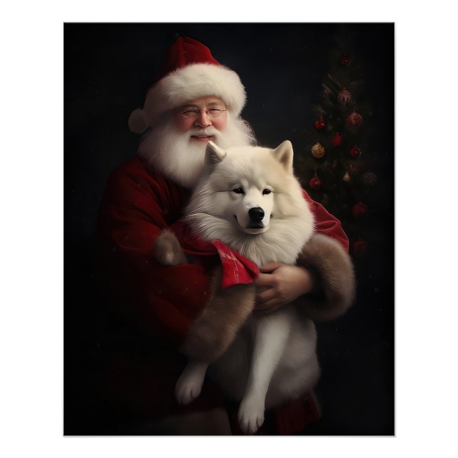 Póster Samoyed Con Navidades De La Festividad De Santa Cl (Anverso)