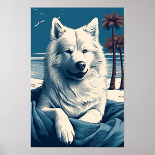 Póster Samoyed en la playa