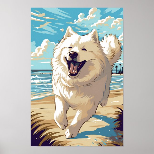 Póster Samoyed en la playa (Frente)