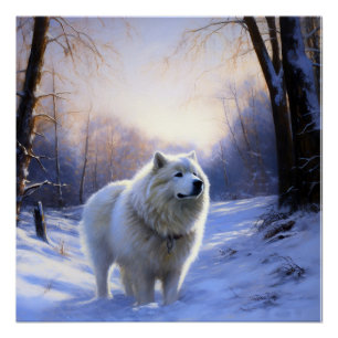 Póster Samoyedo Deja que nieve Navidad