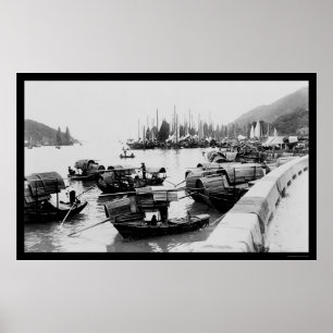 Póster Sampanes en Hong Kong 1906