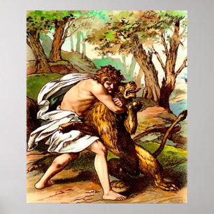 Póster samson mata a un pequeño poster de león