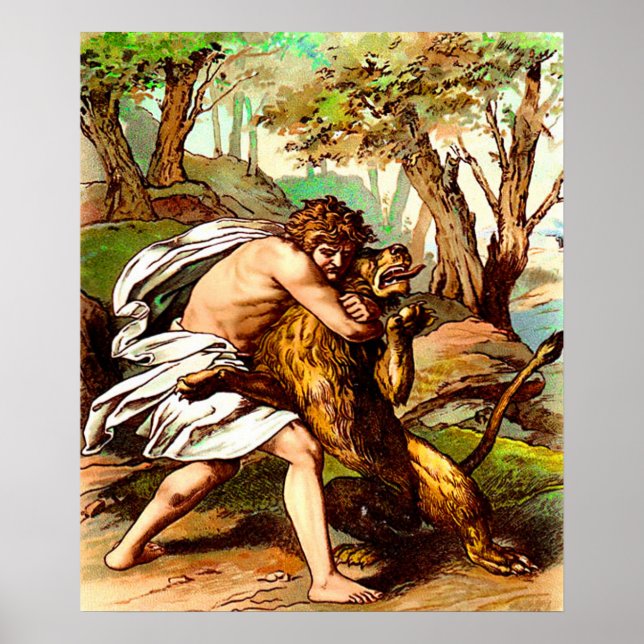 Póster samson mata a un pequeño poster de león (Frente)