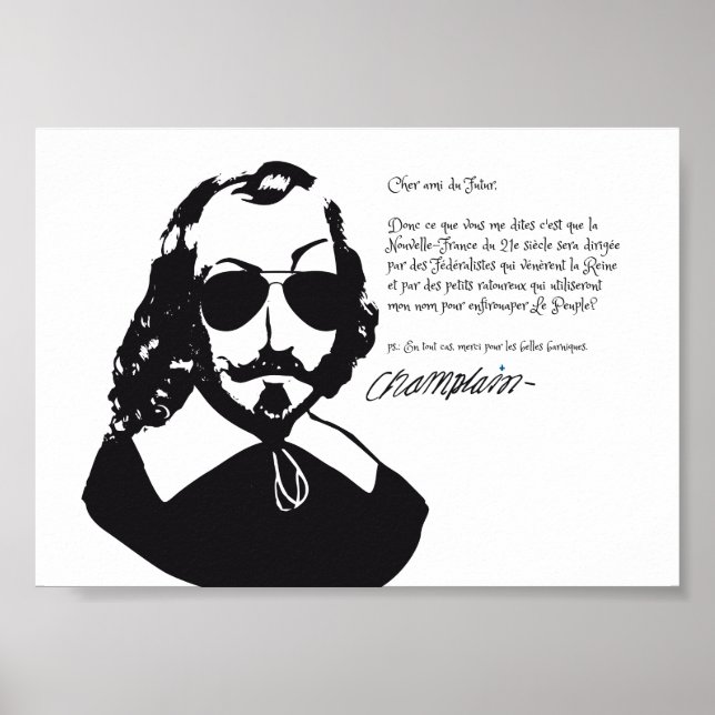 Póster Samuel Champlain Hipster texto del futuro+gafas (Frente)