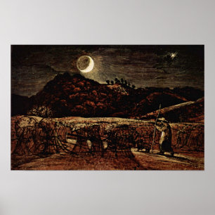 Póster Samuel Palmer - campo de maíz a la luz de la luna