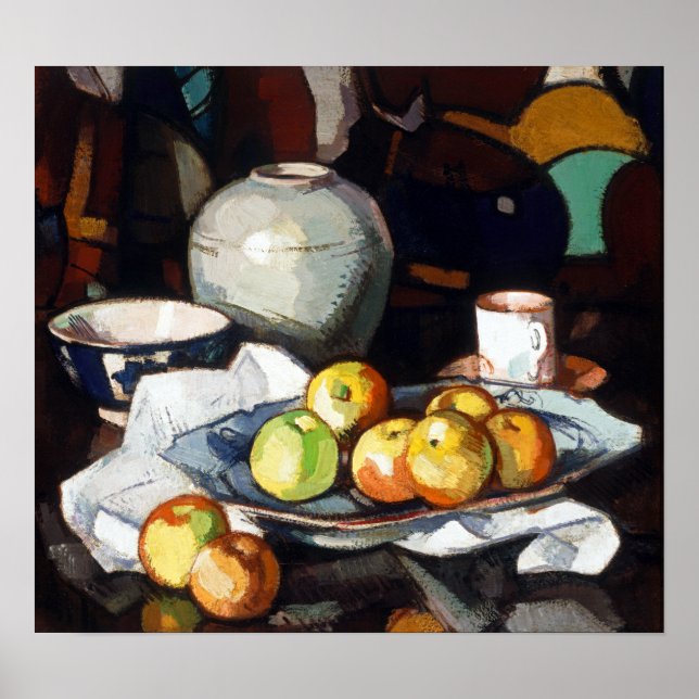 Póster Samuel Peploe aún con manzanas salvavidas y Jar (Frente)