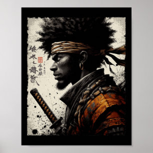 Póster Samurai afroamericano vintage guerra de Bushido af