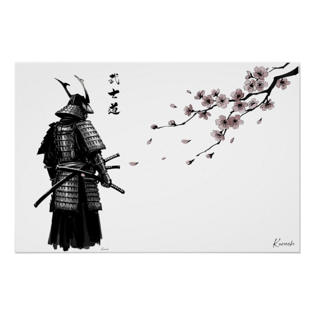 Póster Samurai and Sakura Art Print – Japanese Wall Poste (Anverso)