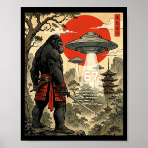 Póster Samurái Bigfoot 67 Seis Siete Meme Vintage Japonés