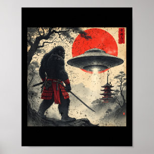 Póster Samurái Bigfoot Japonés Ufo Gráfico Antiguo Ukiyo