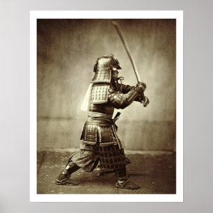 Póster Samurai con espada elevada, c.1860 (huella de albu