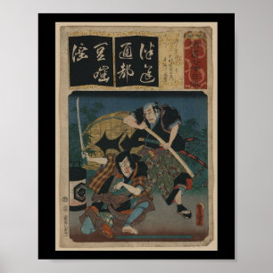 Póster Samurai con espadas alrededor del Japón de 1800