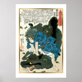 Póster Samurai con jabalí por Kuniyoshi Vintage Japan